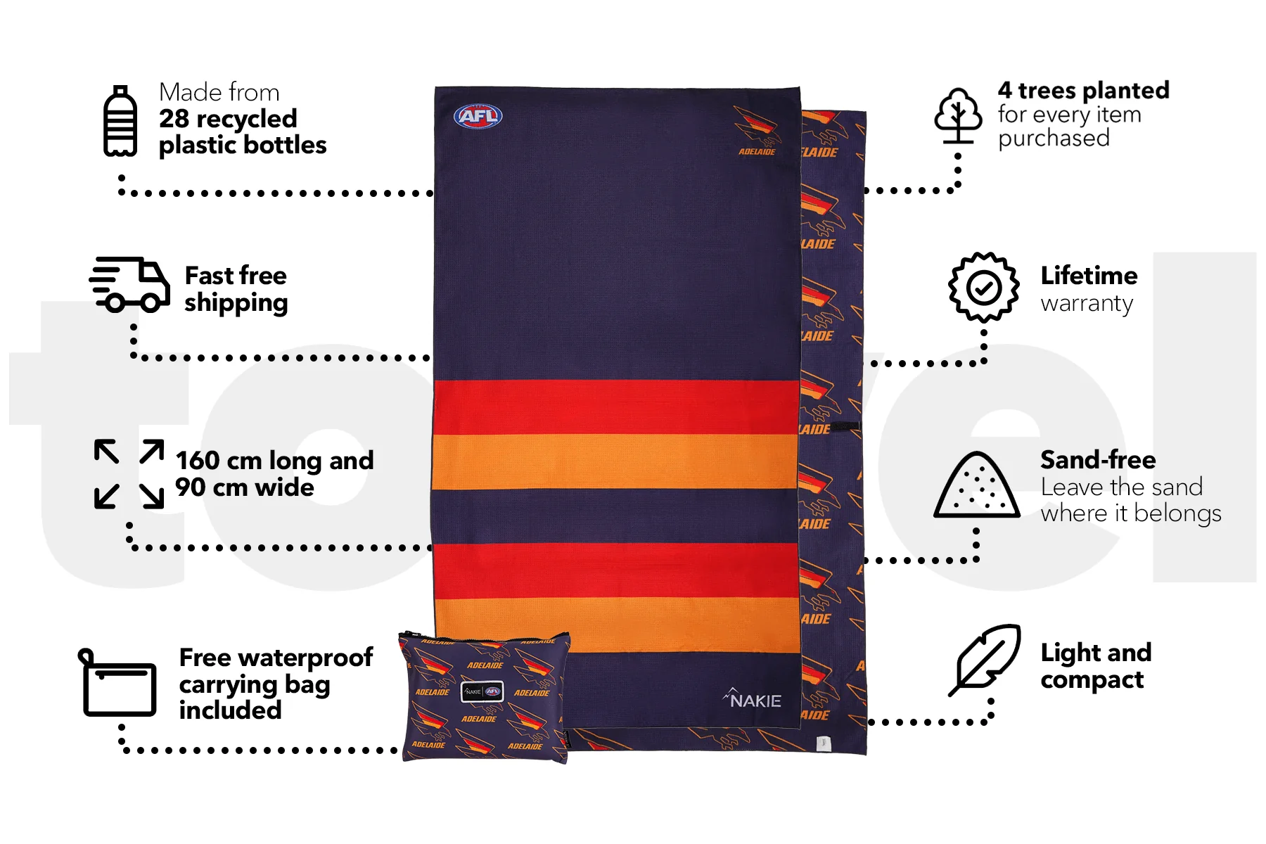 Adelaide Crows - AFL Recycled Sand Free Beach Towel - Image 3