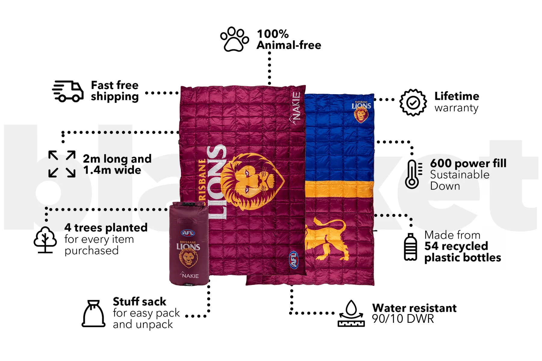 Brisbane Lions - AFL Sustainable Down Puffy Blanket - Image 3