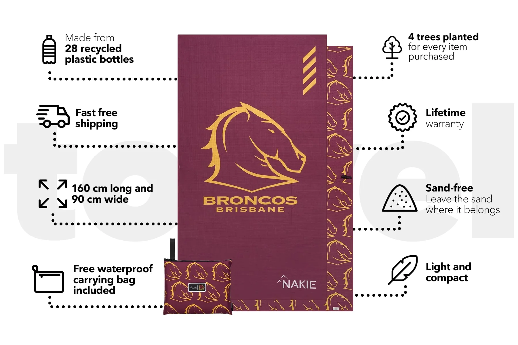 Broncos - NRL Recycled Sand Free Beach Towel - Image 3
