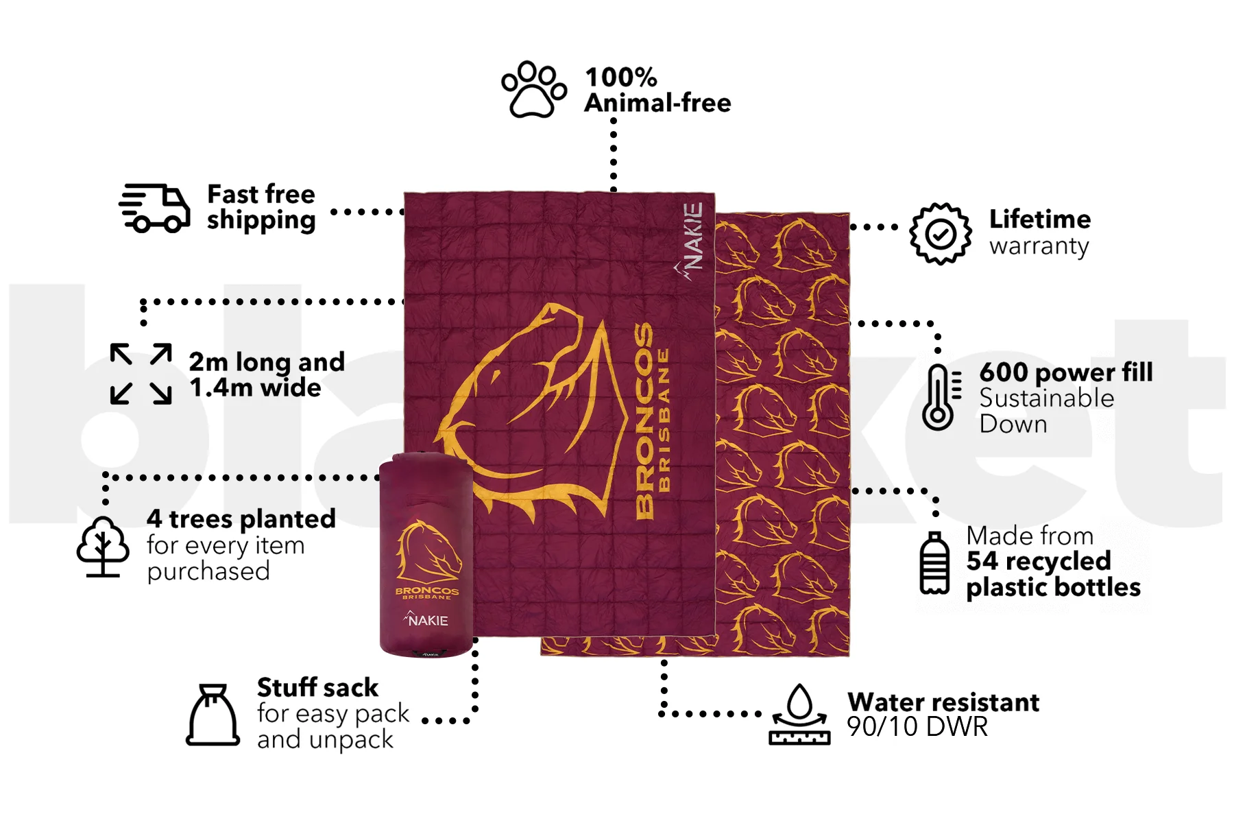 Broncos - NRL Sustainable Down Puffy Blanket - Image 3