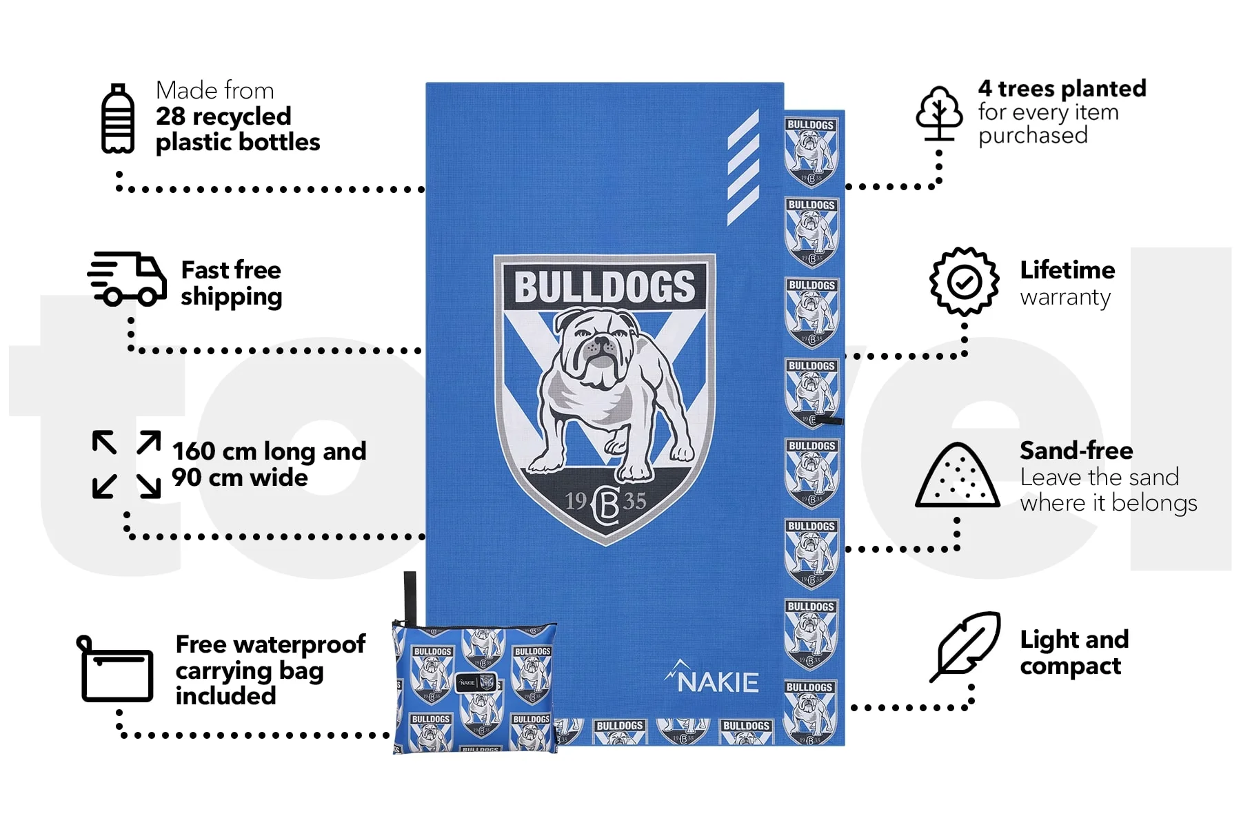 Bulldogs - NRL Recycled Sand Free Beach Towel - Image 3