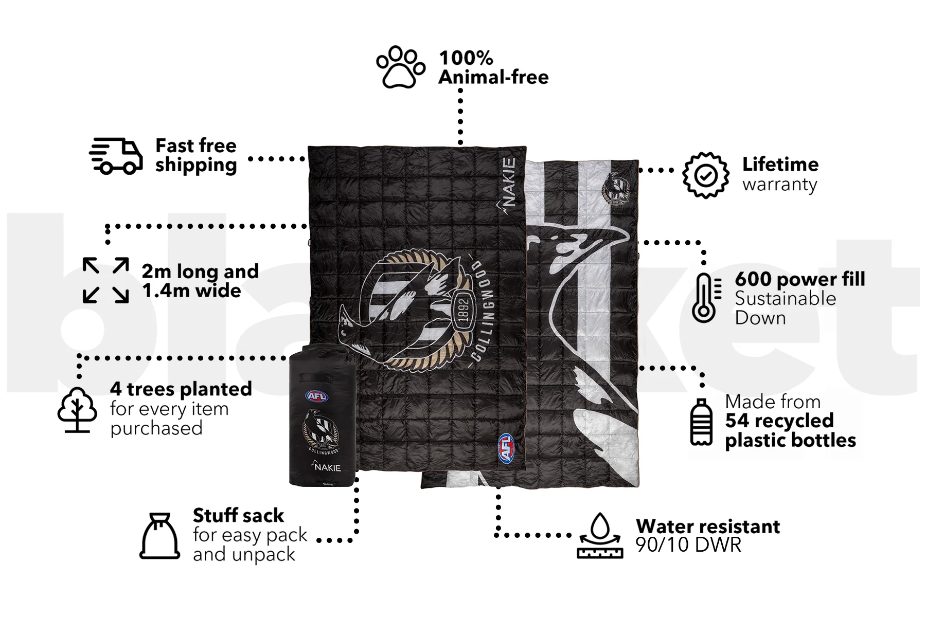 Collingwood Magpies - AFL Sustainable Down Puffy Blanket - Image 3