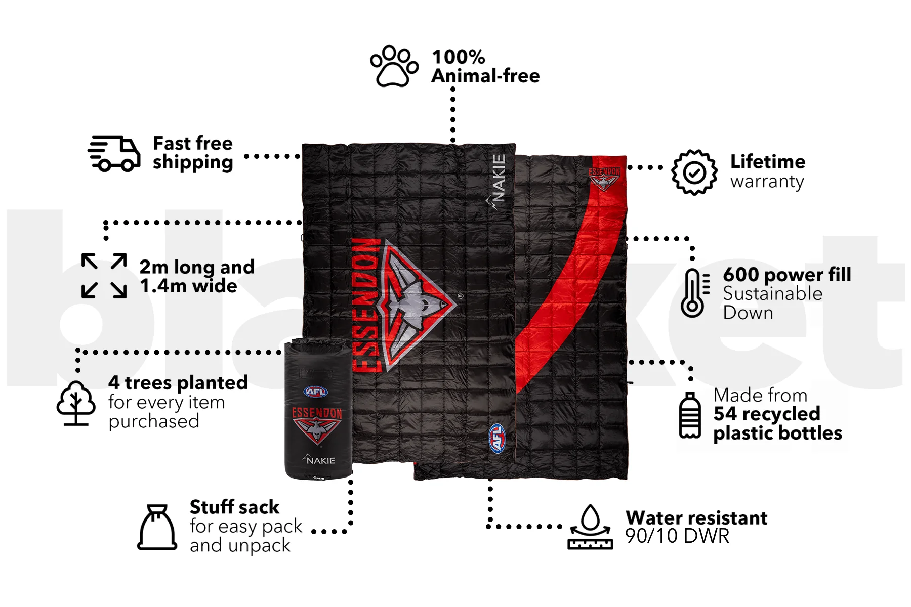 Essendon Bombers - AFL Sustainable Down Puffy Blanket - Image 3