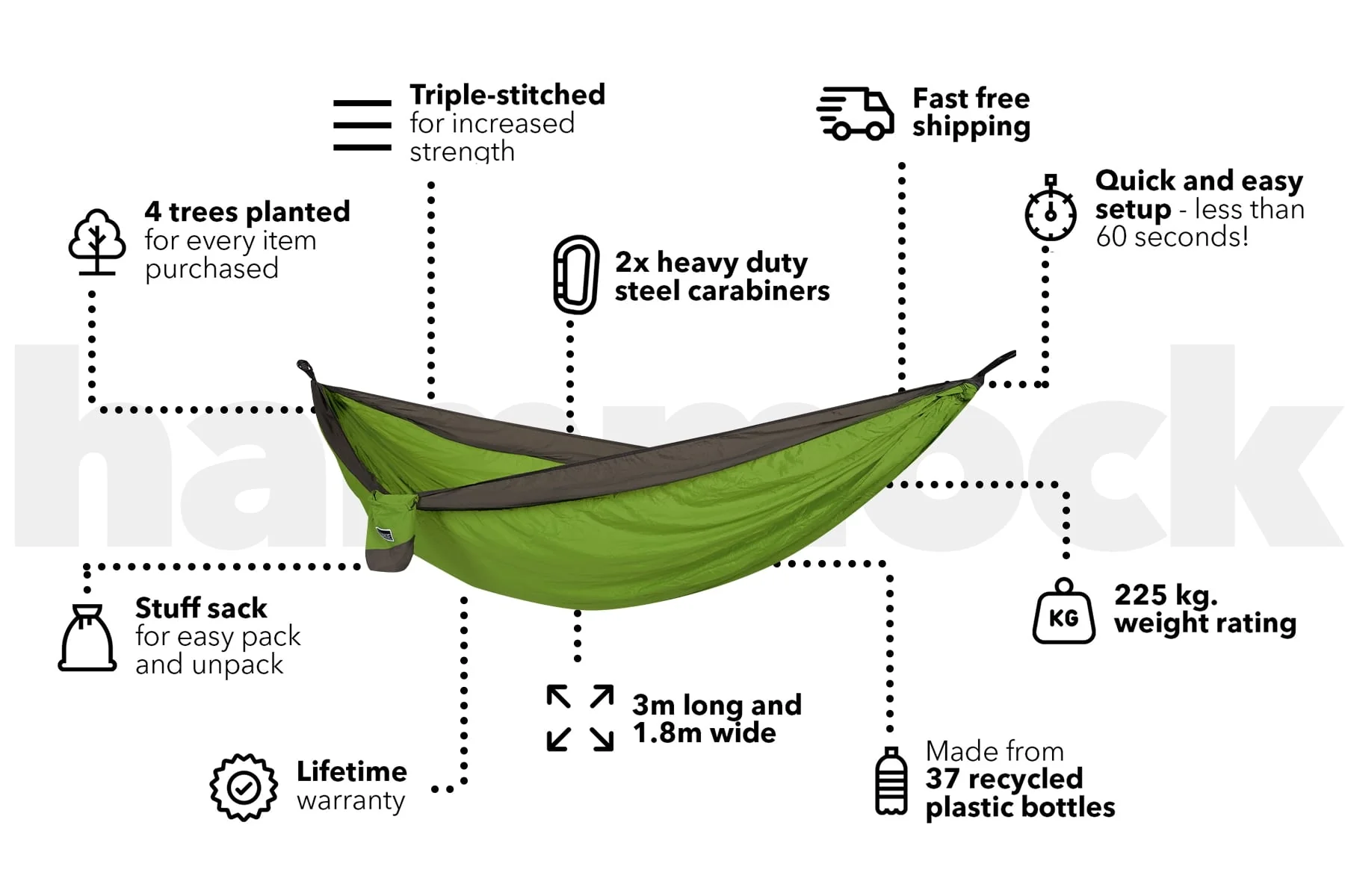 Forest Green - Recycled Hammock with Straps - Image 3