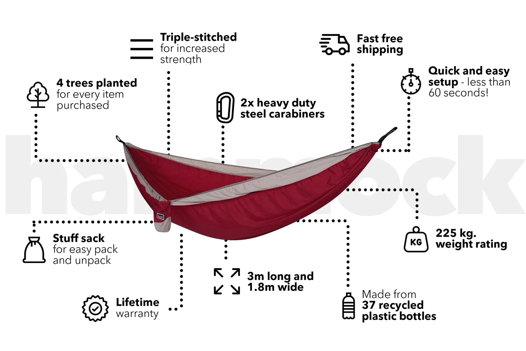 Merlot Red - Recycled Hammock with Straps - Image 4