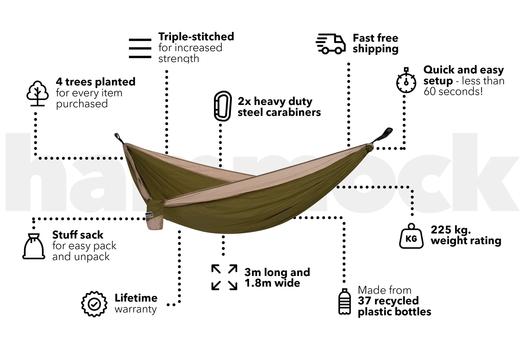 Olive Green - Recycled Hammock with Straps - Image 4