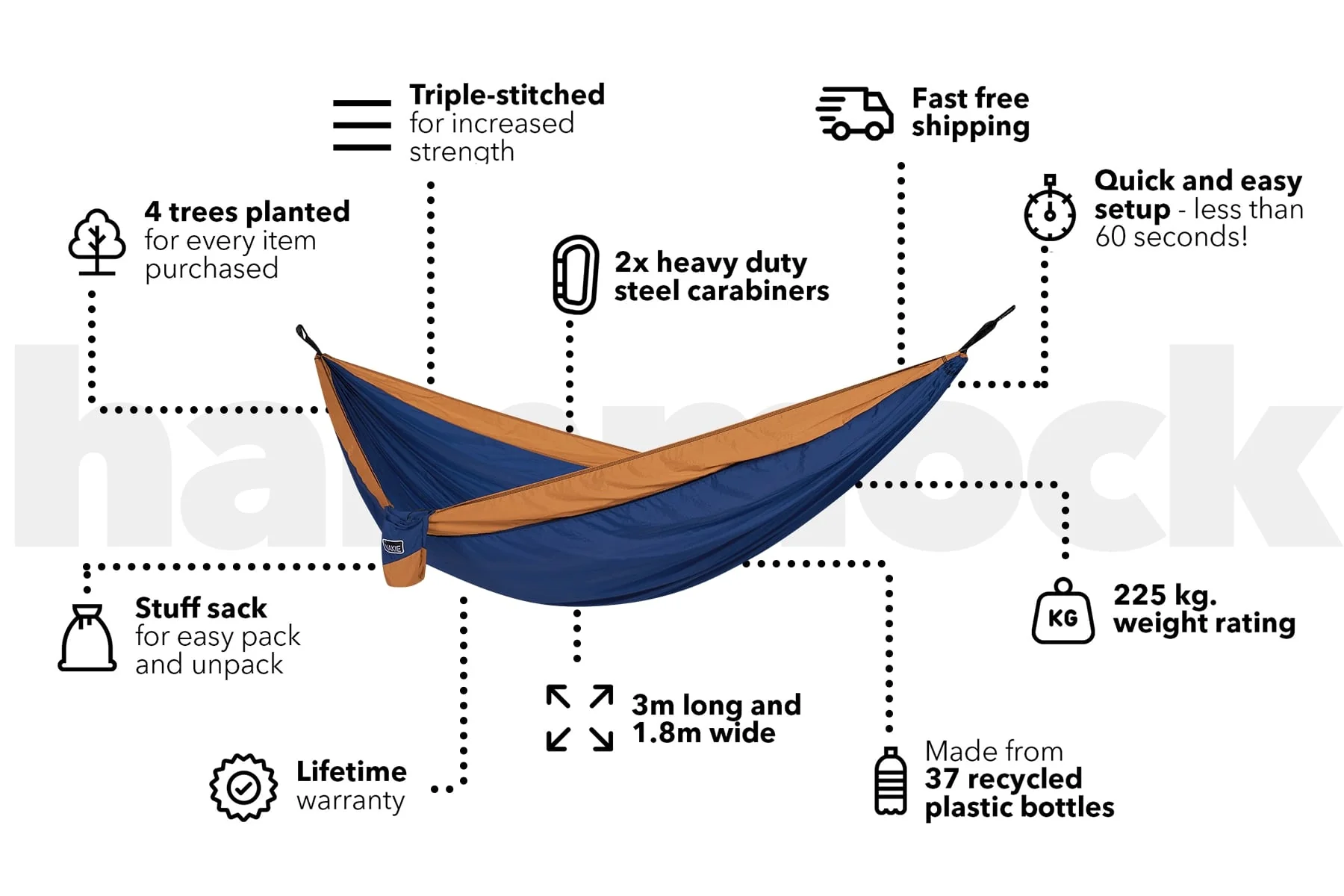 River Blue - Recycled Hammock with Straps - Image 4