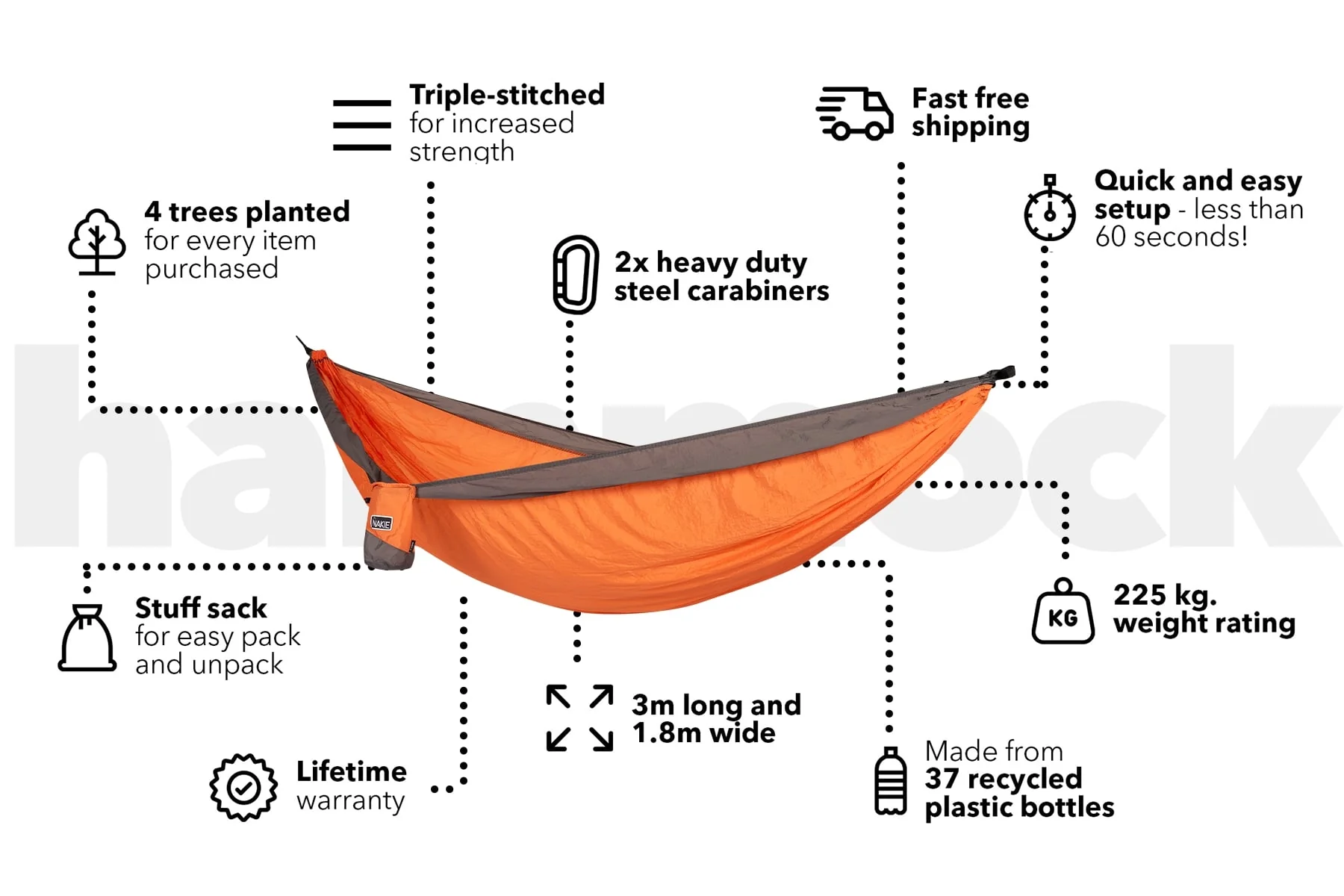 Sunburnt Orange - Recycled Hammock with Straps - Image 4
