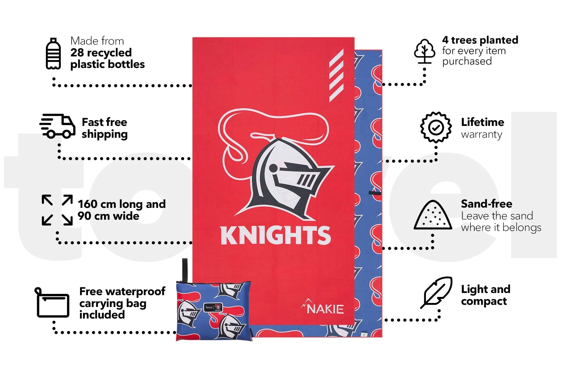 Knights - NRL Recycled Sand Free Beach Towel - Image 3