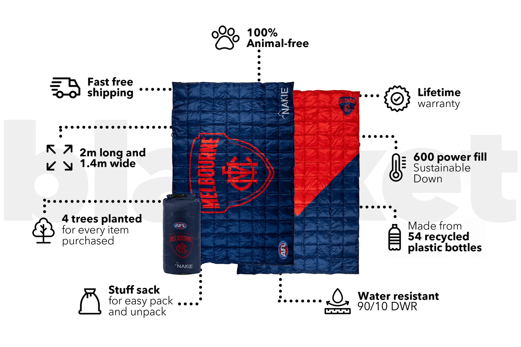 Melbourne Demons - AFL Sustainable Down Puffy Blanket - Image 3