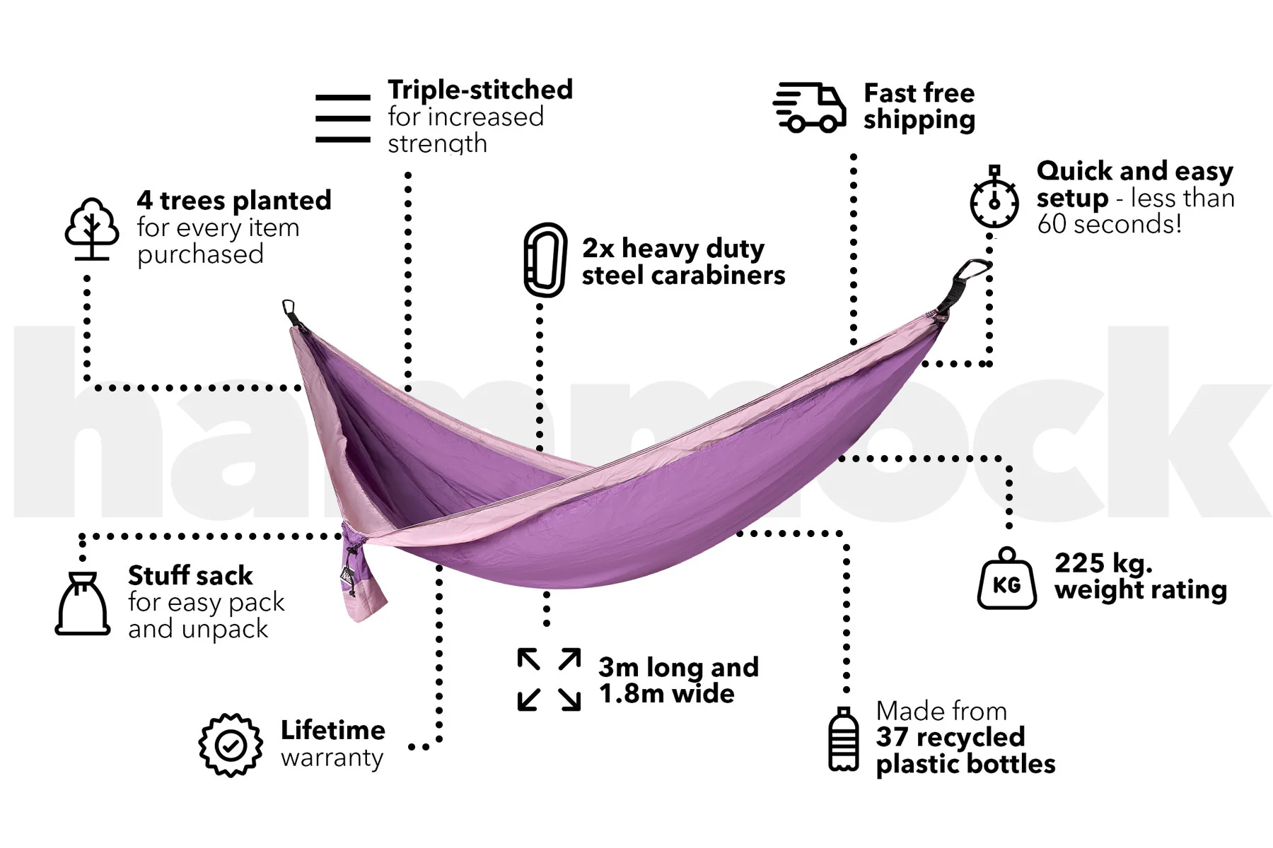 Mulberry Purple - Recycled Hammock with Straps - Image 3