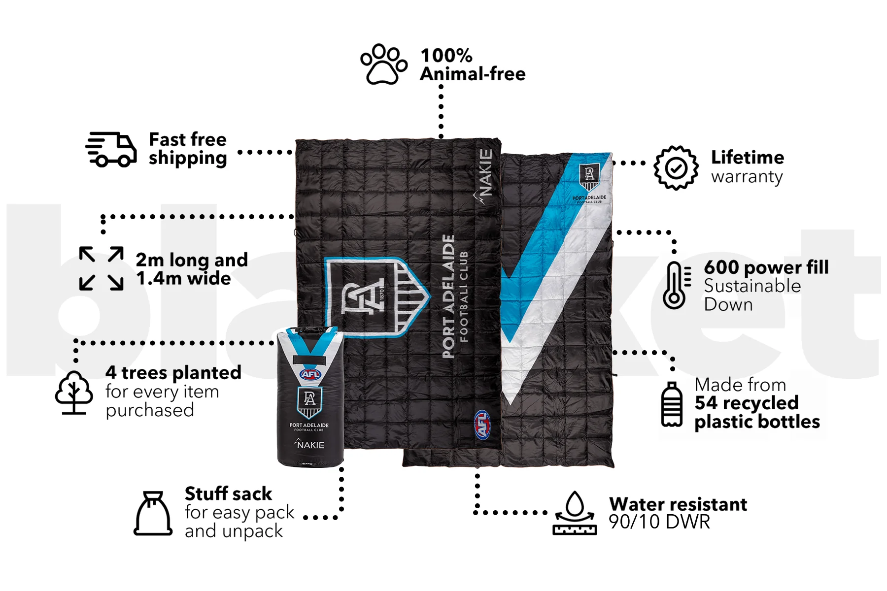 Port Adelaide Power - AFL Sustainable Down Puffy Blanket - Image 3