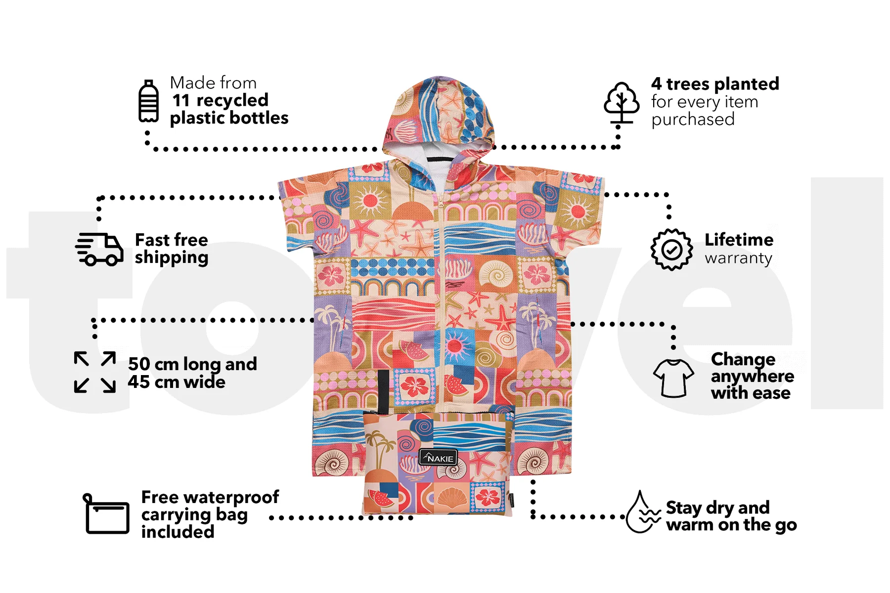 Retro Shores - Kids Hooded Towel Recycled Sand Free - Image 3