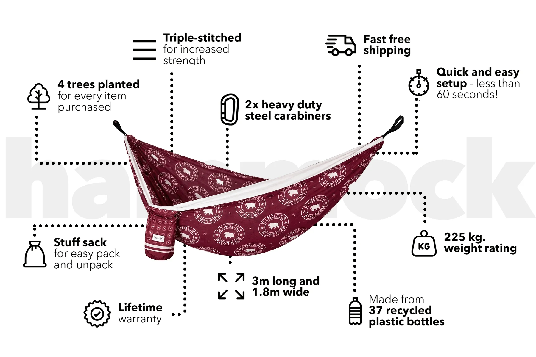 Ringers Western Recycled Hammock with Straps - Image 3