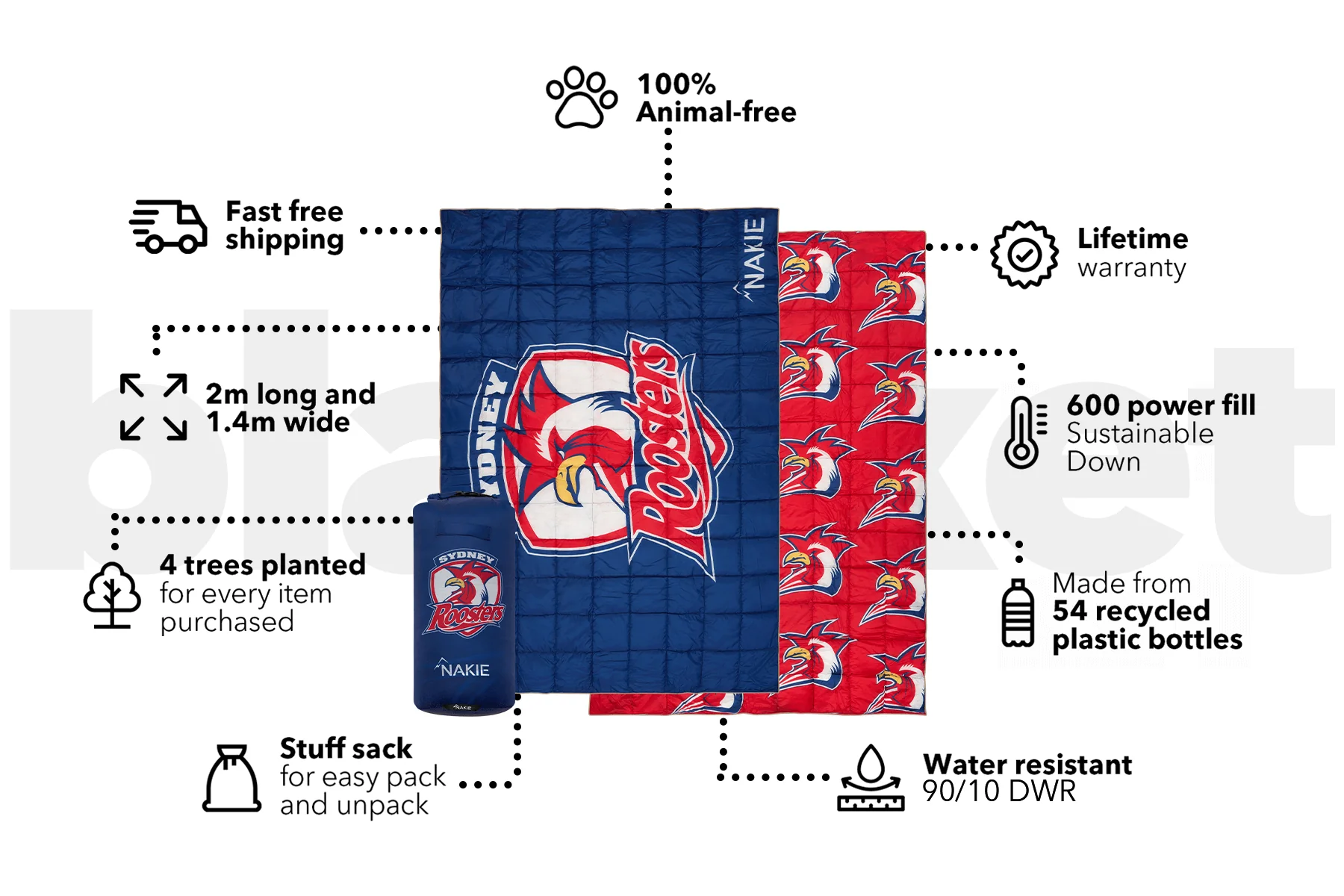 Roosters - NRL Sustainable Down Puffy Blanket - Image 3