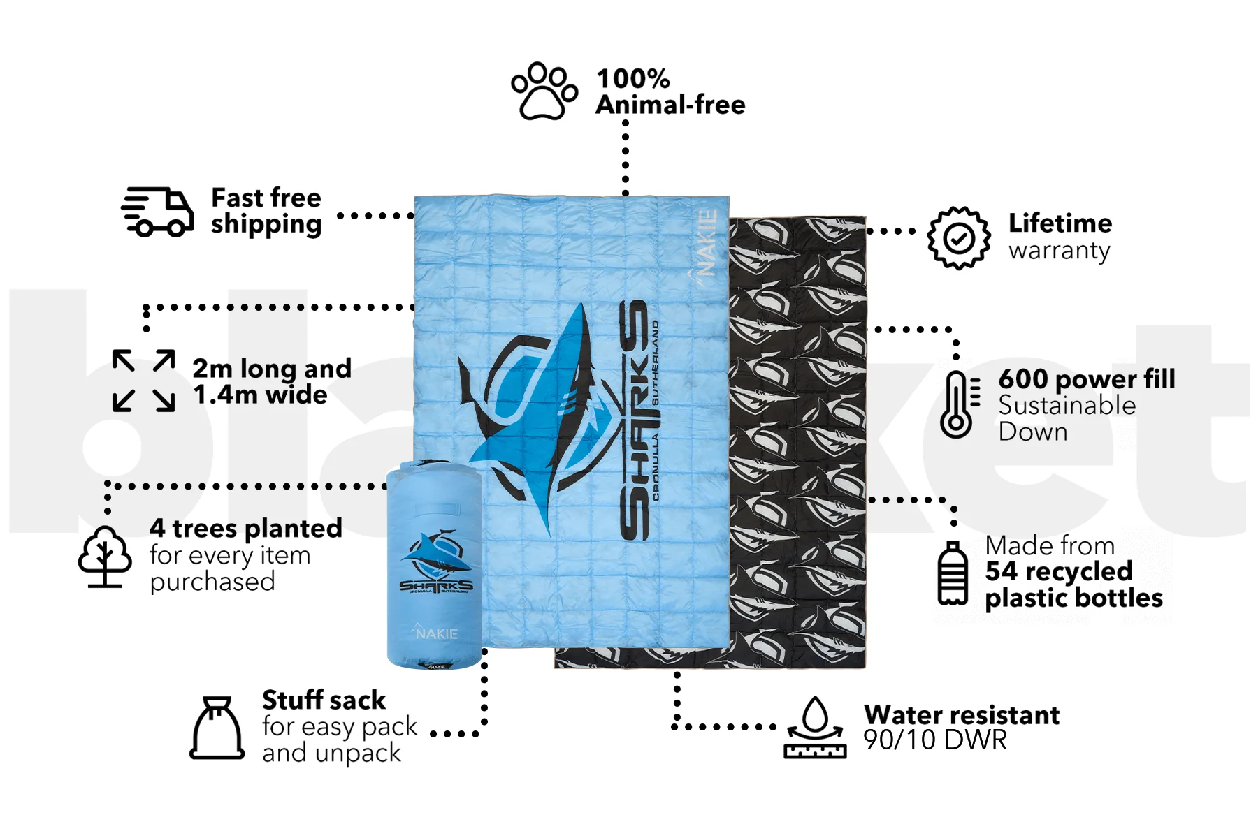 Sharks - NRL Sustainable Down Puffy Blanket - Image 3