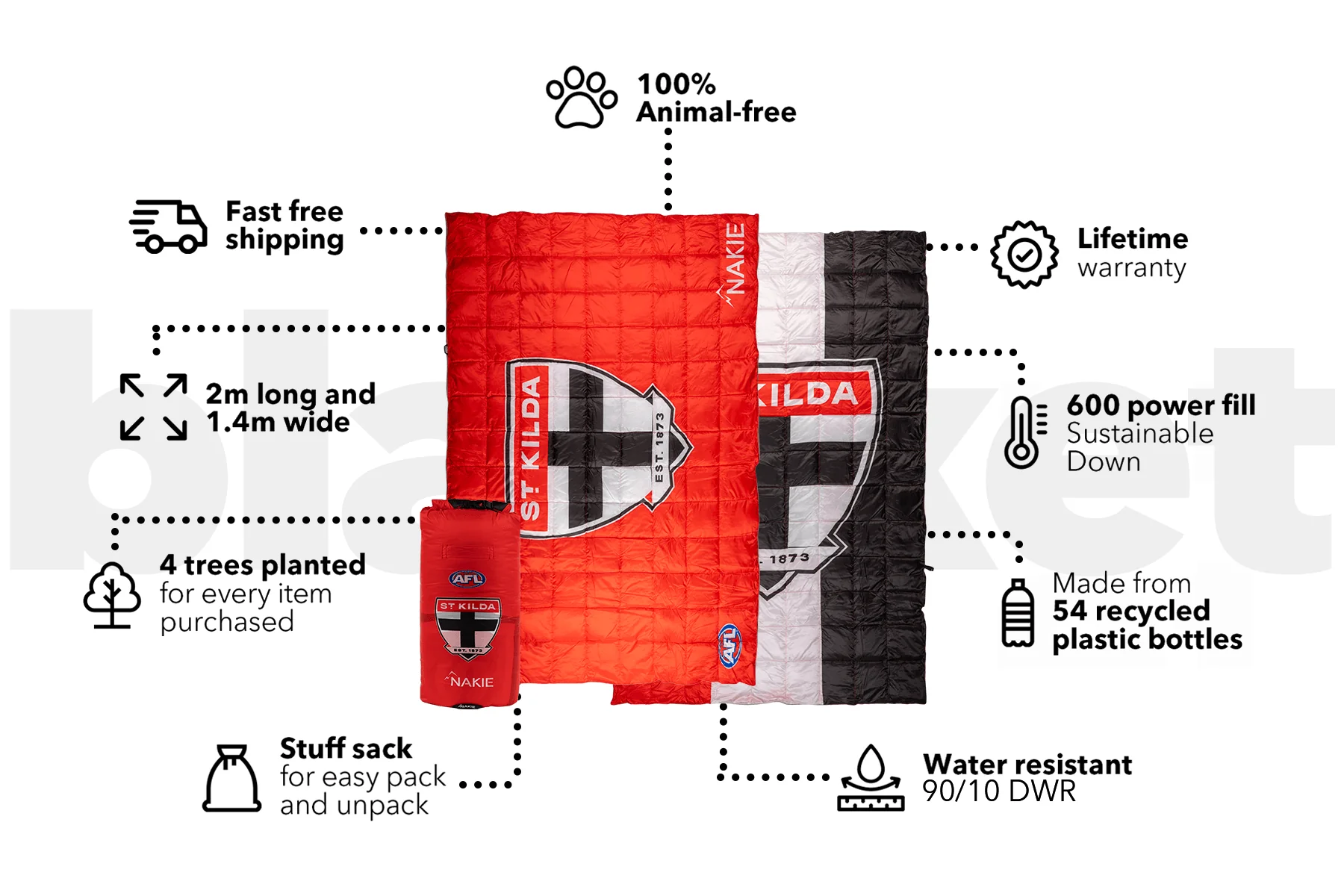 St Kilda Saints - AFL Sustainable Down Puffy Blanket - Image 3