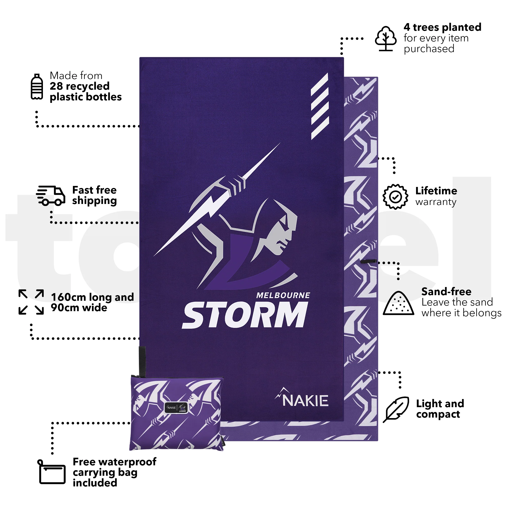Storm - NRL Recycled Sand Free Beach Towel - Image 3