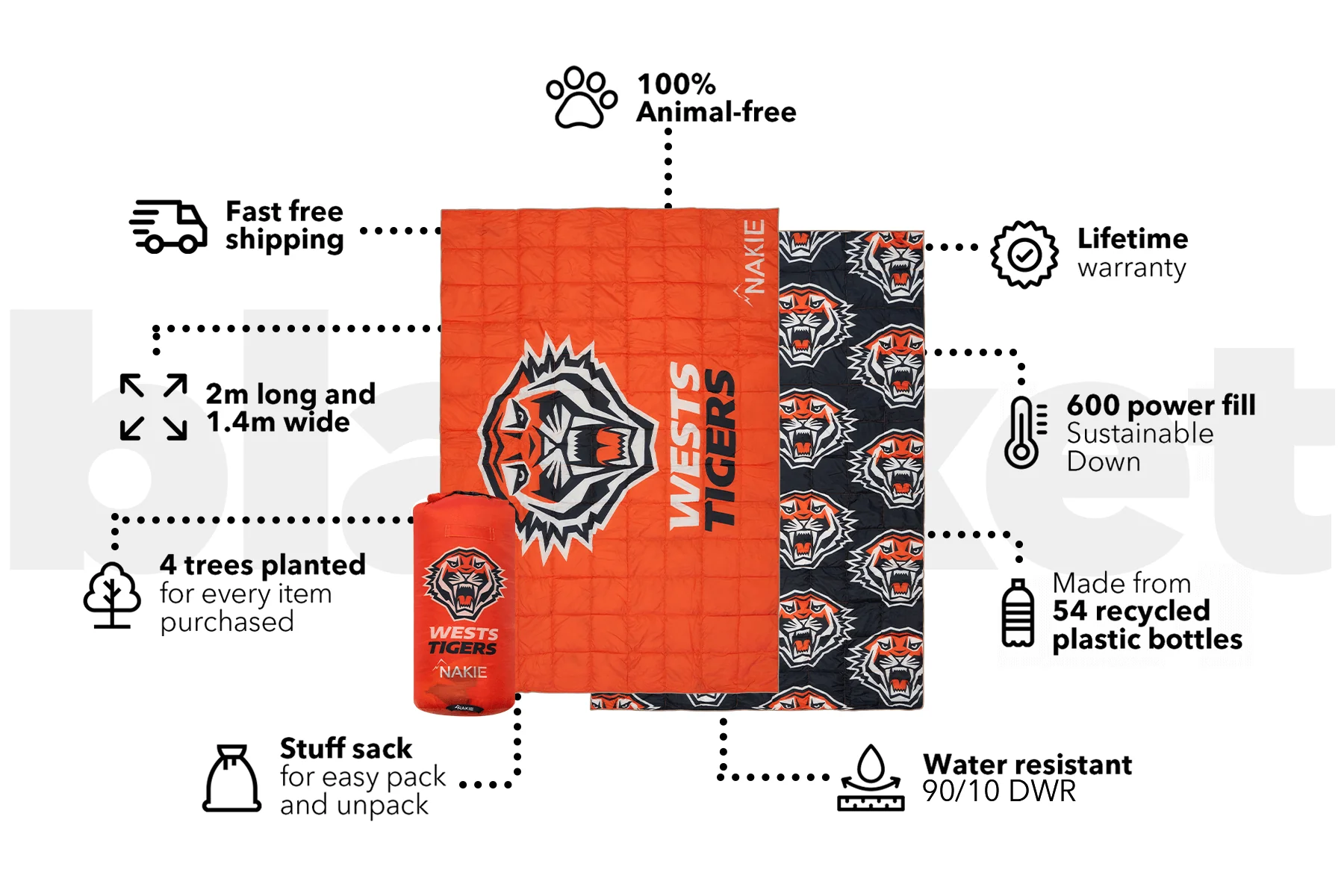 Tigers - NRL Sustainable Down Puffy Blanket - Image 3