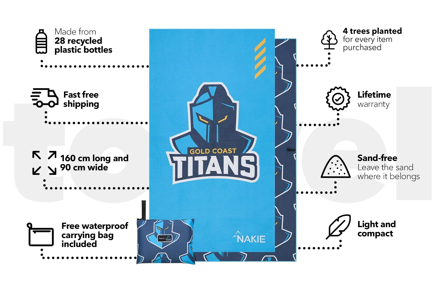 Titans - NRL Recycled Sand Free Beach Towel - Image 3