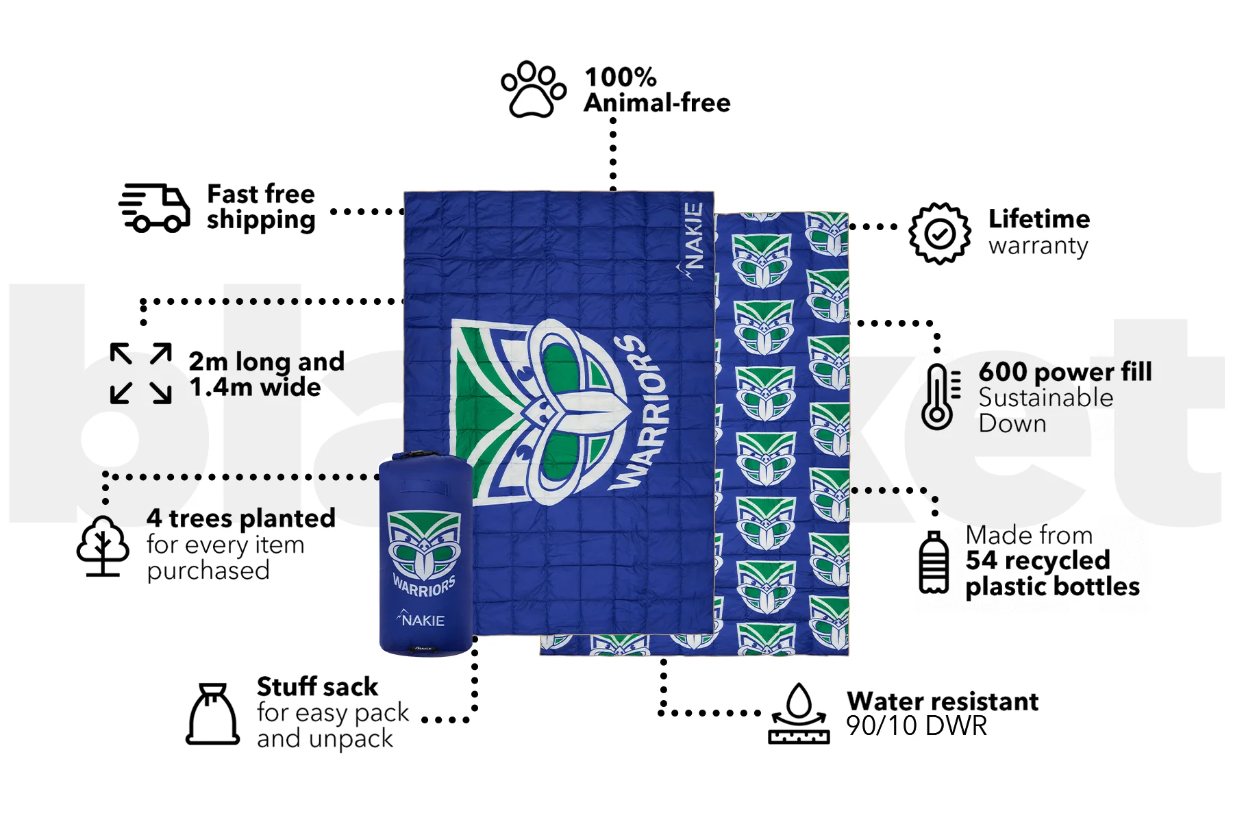 Warriors - NRL Sustainable Down Puffy Blanket - Image 3