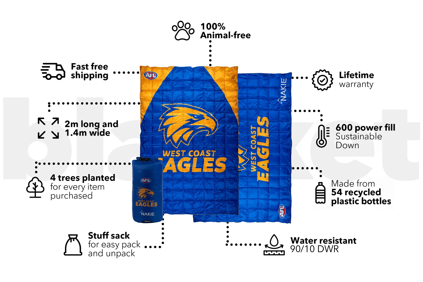 West Coast Eagles - AFL Sustainable Down Puffy Blanket - Image 3
