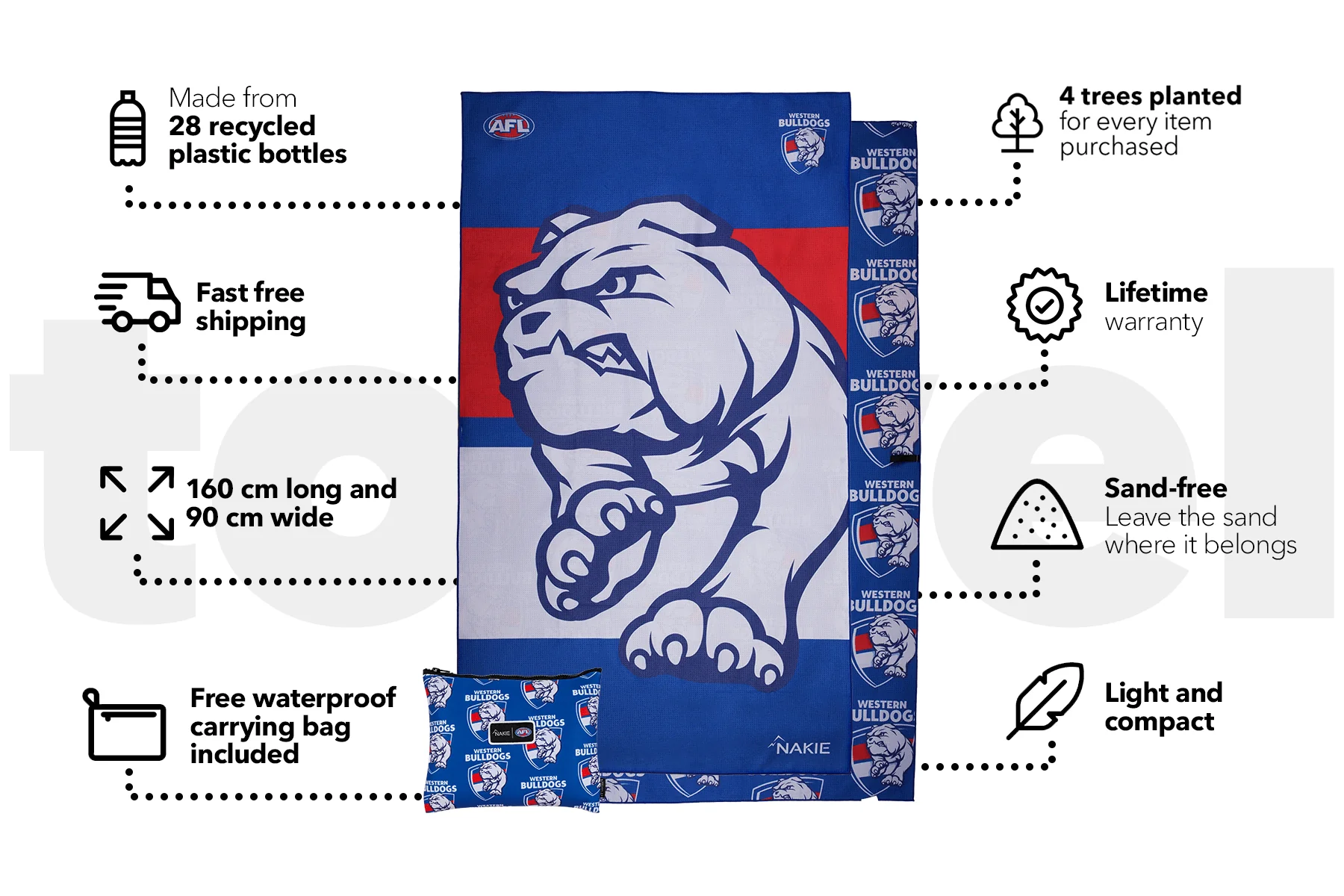 Western Bulldogs - AFL Recycled Sand Free Beach Towel - Image 3