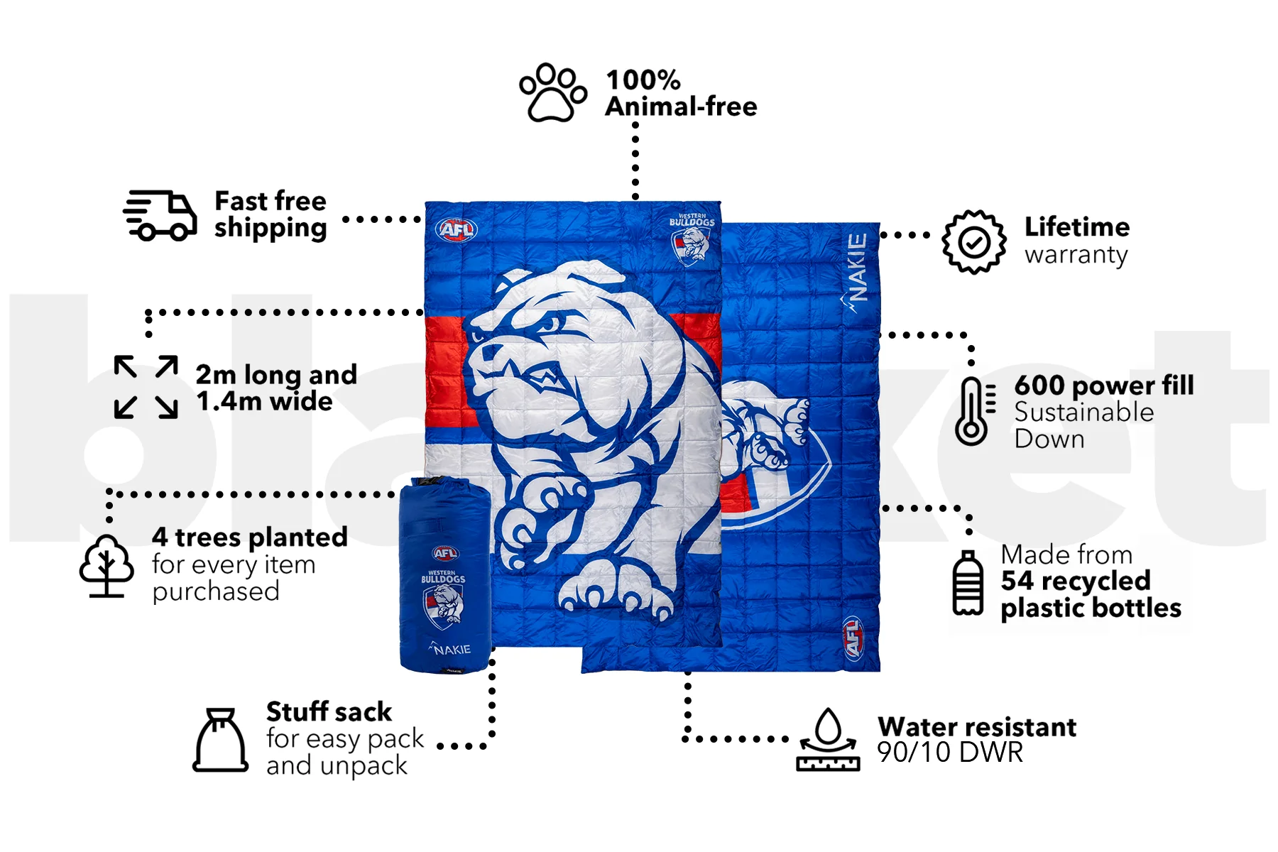Western Bulldogs - AFL Sustainable Down Puffy Blanket - Image 3