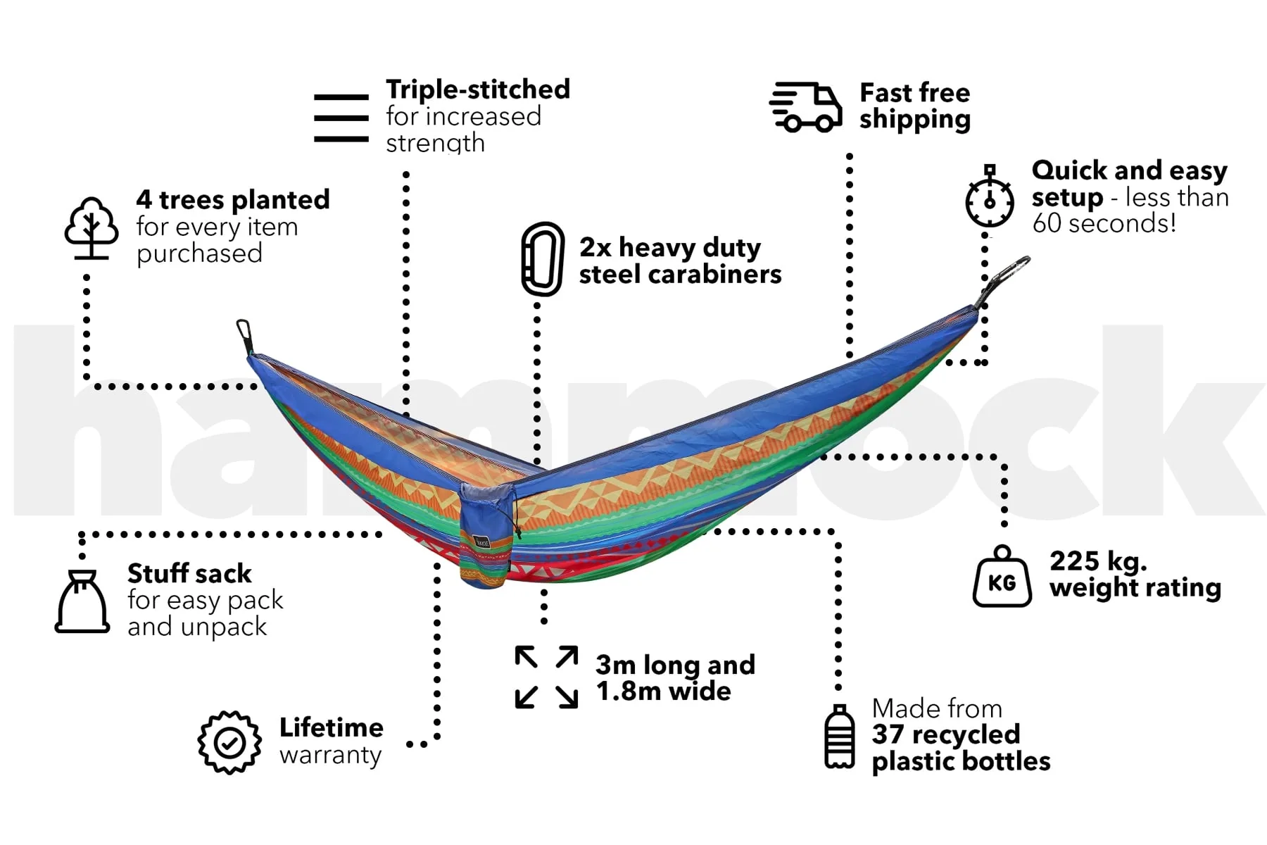 Wild Fiesta - Recycled Hammock with Straps - Image 5